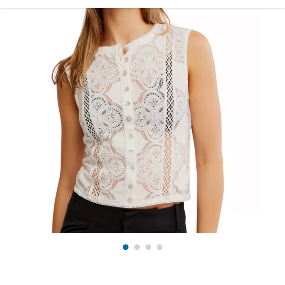 White Free People Lace Button-Up Sleeveless Top size Large